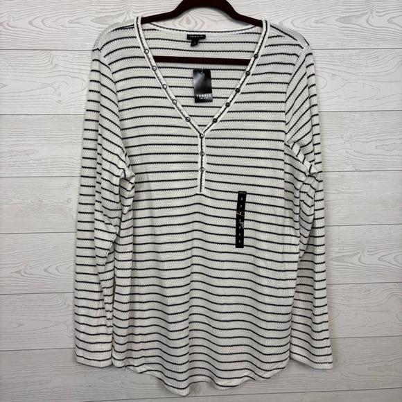 torrid Tops - Torrid Stripe Black/White Waffle Knit Henley Shirt Size 2X NWT